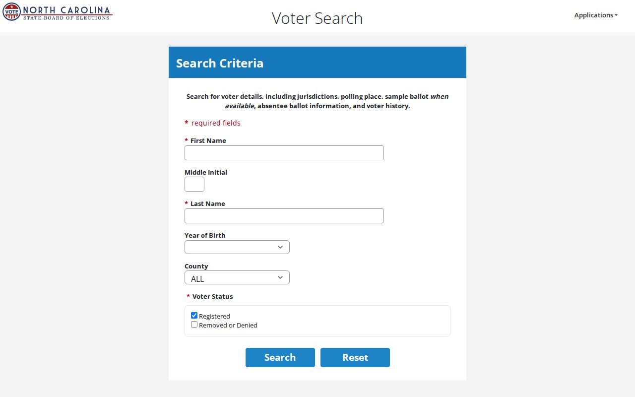 Wilson resident lookup through the North Carolina voter lookup form