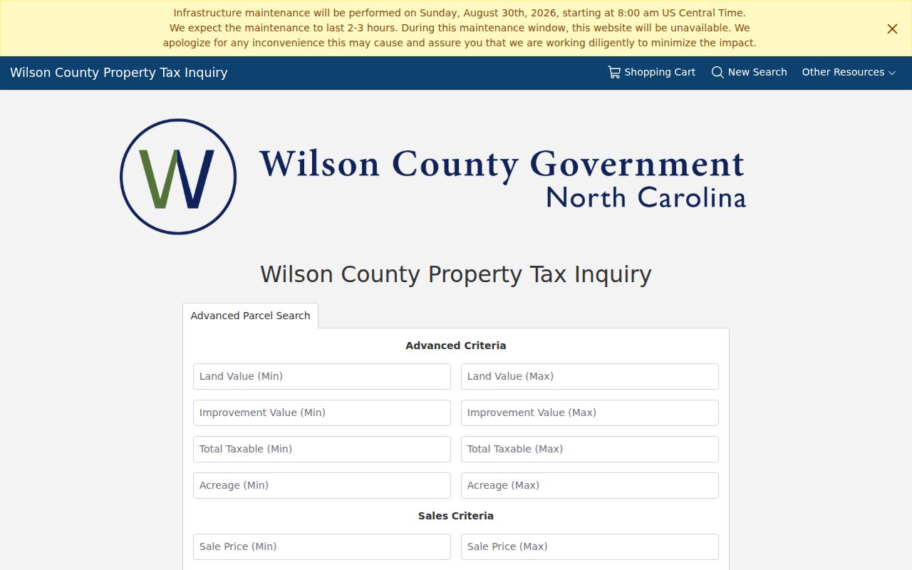 Wilson street directory advanced wEdge parcel search fields