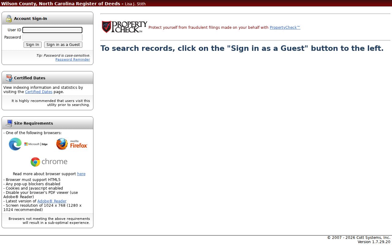Wilson street directory Register of Deeds guest portal